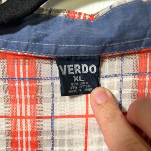 Mens Orange Plaid Linen Blend Button Up Top Autumn Fall Breathable Preppy Sz XL - Picture 3 of 5